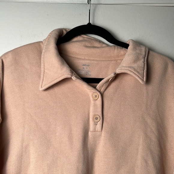 Relaxed Fit Aerie Tan Cropped Quarter Button Sweatshirt Size Medium - Picture 2 of 6